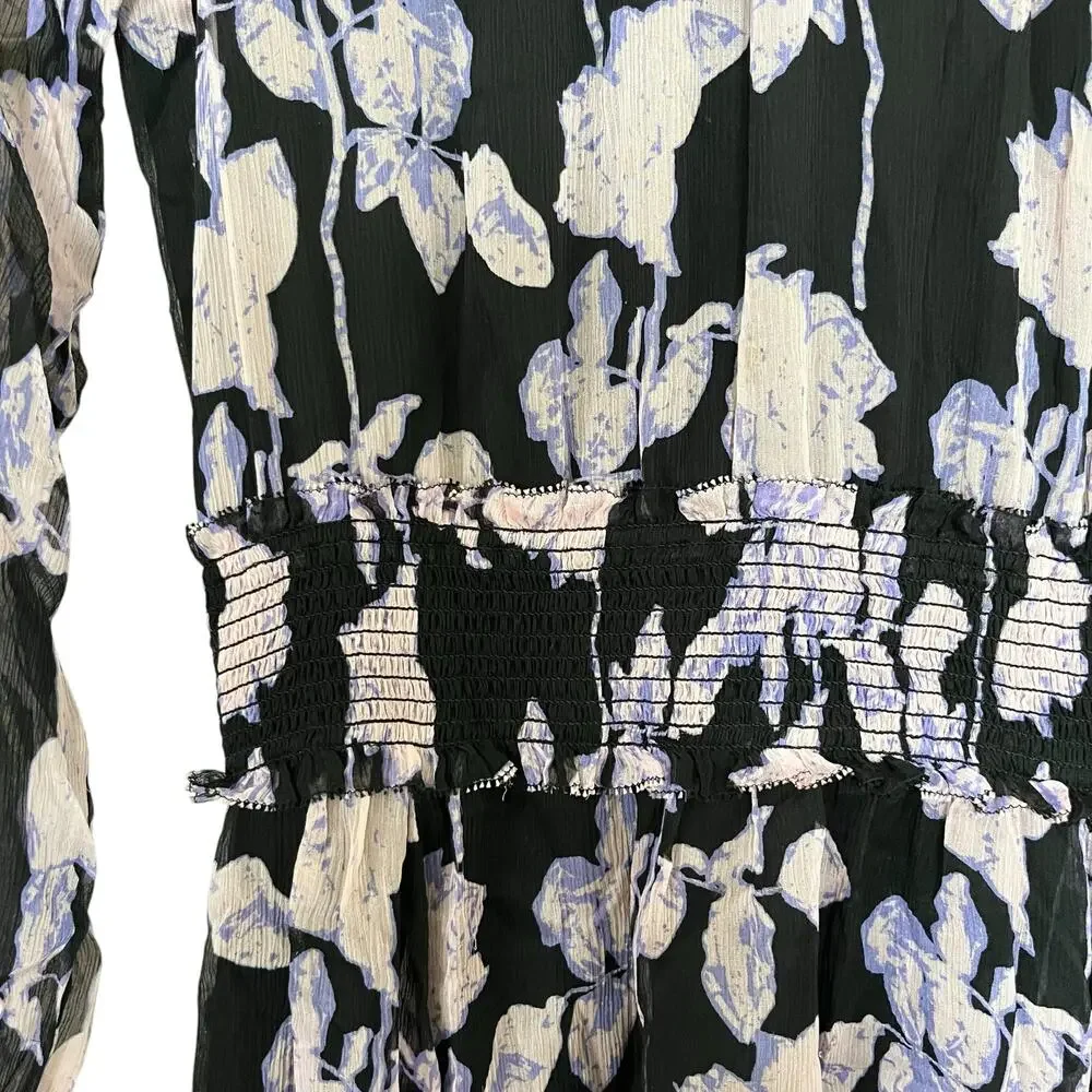 Diane Von Furstenberg Athena Black Purple Floral Printed Silk Midi Dress Size XS
